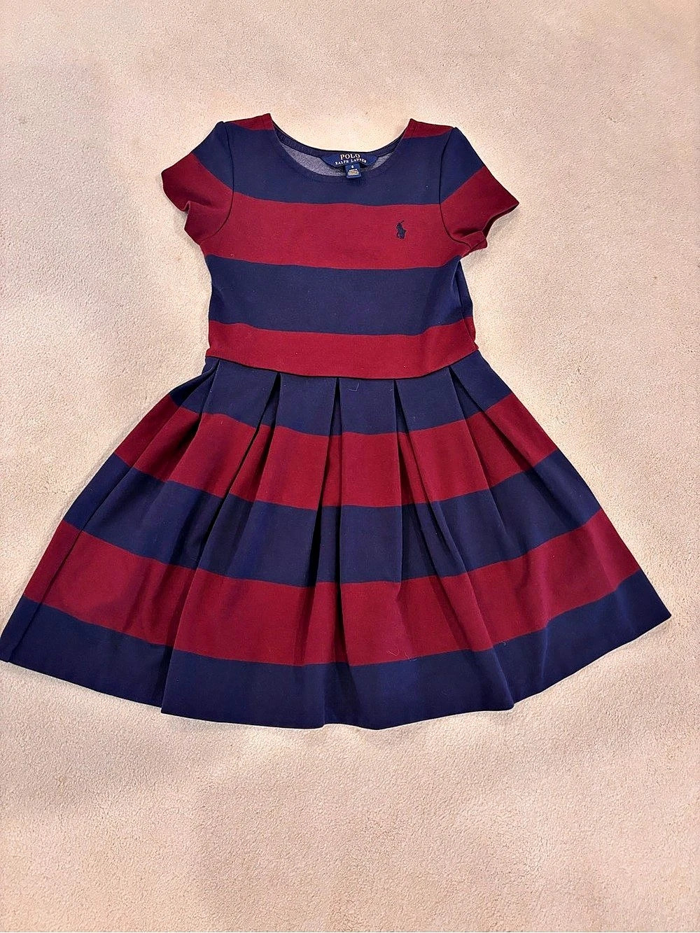 Ralph Lauren Girls Striped Dress in Blue & Red Like New